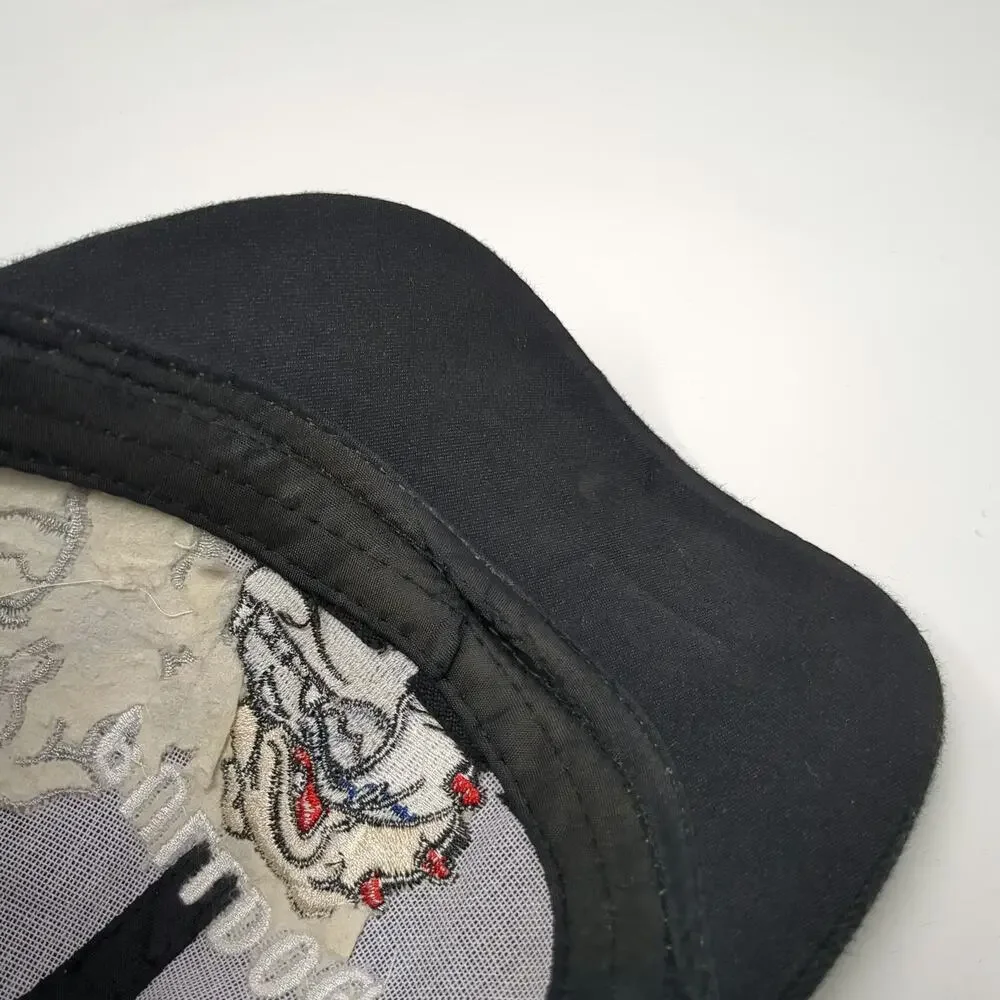 Black Baseball Cap One Size Bulldog Mascot Embroidered Strapback Adjustable Hat